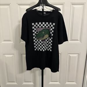 Alligator Black T-shirt Crocodile Checkerboard Skateboard BMX Skater Size XL